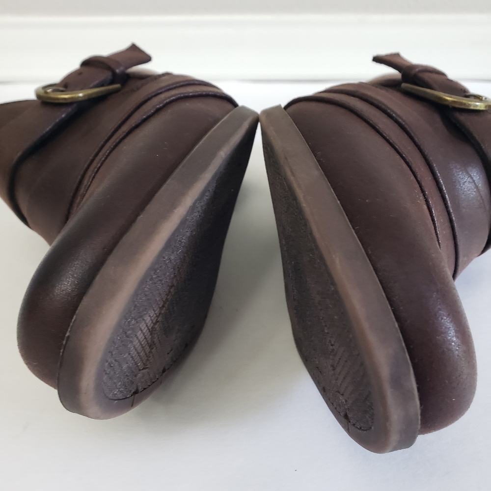Yuu Raley Ankle Booties 6.5 Brown Buckled Details Side Zip Closure Western Edgy - Picture 9 of 13